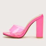👠💖 Womens Clear Chunky Heeled Mules – Pink EU 39 💖👠