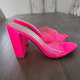 👠💖 Womens Clear Chunky Heeled Mules – Pink EU 39 💖👠