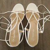 🤍👠 Y2K White Strappy Platform Heels Lace Up Sandals US 8 EU39
