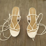 🤍👠 Y2K White Strappy Platform Heels Lace Up Sandals US 8 EU39