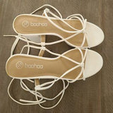 🤍👠 Y2K White Strappy Platform Heels Lace Up Sandals US 8 EU39