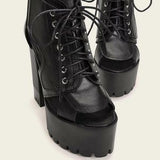 🖤👢 Lace-Up Front Open Toe Chunky Ankle Boots US 8 EU 39
