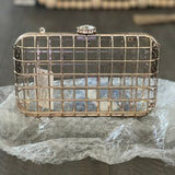 ✨💛 Gold Metal Cage Clutch Purse | Rhinestone Clasp | Statement Evening Bag 💛✨