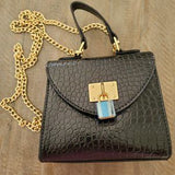 Black Croc Mini Satchel 🖤 Chain & Top Handle Bag ✨ Metal Lock Chic
