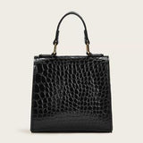 Black Croc Mini Satchel 🖤 Chain & Top Handle Bag ✨ Metal Lock Chic