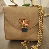 Beige Croc Mini Satchel 👜 Chain & Top Handle Bag ✨ Metal Lock Chic
