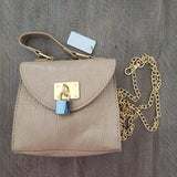 Beige Croc Mini Satchel 👜 Chain & Top Handle Bag ✨ Metal Lock Chic