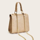 Beige Croc Mini Satchel 👜 Chain & Top Handle Bag ✨ Metal Lock Chic