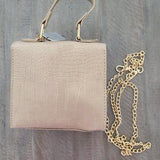 Beige Croc Mini Satchel 👜 Chain & Top Handle Bag ✨ Metal Lock Chic