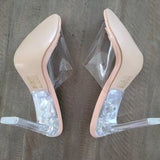 ✨ Clear PVC Block Heel Open Toe Mule Pumps Size 8