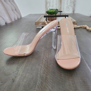 ✨ Clear PVC Block Heel Open Toe Mule Pumps Size 8