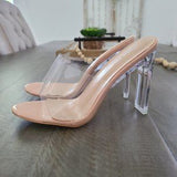 ✨ Clear PVC Block Heel Open Toe Mule Pumps Size 8