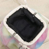 🩷🌈 Tie Dye Fluffy Faux Fur Ruched Bag w/ Chain Handle & Crossbody Strap 🌈🩷