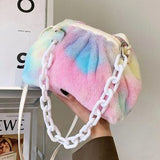 🩷🌈 Tie Dye Fluffy Faux Fur Ruched Bag w/ Chain Handle & Crossbody Strap 🌈🩷
