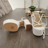 🤍👠 Y2K White Strappy Platform Heels Lace Up Sandals US 8 EU39