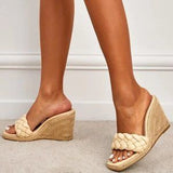 🌴🤎 Braided Espadrille Wedge Slide Sandals – Apricot | Women's US Size 8