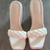 🌴🤎 Braided Espadrille Wedge Slide Sandals – Apricot | Women's US Size 8