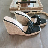 🖤🌴 Braided Espadrille Wedge Slide Sandals Black US 8