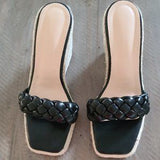 🖤🌴 Braided Espadrille Wedge Slide Sandals Black US 8