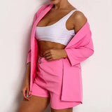 💗 NWT Pink Blazer & O-Ring Shorts Set – Size XL Chic Elegant Suit