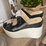 🖤 Beauty Girls Black White Platform Wedge Sandals Sz 7.5/38