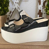 🖤 Beauty Girls Black White Platform Wedge Sandals Sz 7.5/38