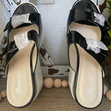 🖤 Beauty Girls Black White Platform Wedge Sandals Sz 7.5/38