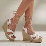 🤍🌴 Twist Decor Espadrille Strappy Wedge Sandals White/Beige - US 7 🌴🤍