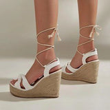🤍🌴 Twist Decor Espadrille Strappy Wedge Sandals White/Beige - US 7 🌴🤍