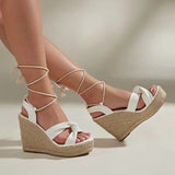 🤍🌴 Twist Decor Espadrille Strappy Wedge Sandals White/Beige - US 7 🌴🤍
