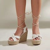 🤍🌴 Twist Decor Espadrille Strappy Wedge Sandals White/Beige - US 7 🌴🤍