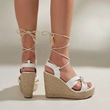 🤍🌴 Twist Decor Espadrille Strappy Wedge Sandals White/Beige - US 7 🌴🤍