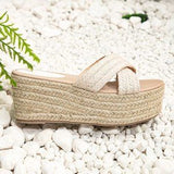 🌴👡 Women's Criss Cross Espadrille Wedge Sandals Apricot - US 7.5 👡🌴