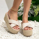 🌴👡 Women's Criss Cross Espadrille Wedge Sandals Apricot - US 7.5 👡🌴