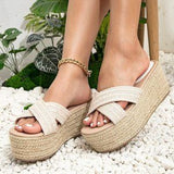 🌴👡 Women's Criss Cross Espadrille Wedge Sandals Apricot - US 7.5 👡🌴