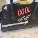 Black Girls’ Carry Bag 🖤 Pink Lettering ✨ Preppy Baguette Zipper Tote 💖