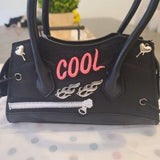 Black Girls’ Carry Bag 🖤 Pink Lettering ✨ Preppy Baguette Zipper Tote 💖