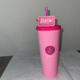 🎀💖 Barbie Pink Pyramid Acrylic Travel Cup w/ Lid & Reusable Straw 💖🎀