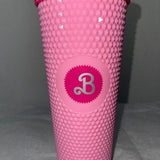 🎀💖 Barbie Pink Pyramid Acrylic Travel Cup w/ Lid & Reusable Straw 💖🎀