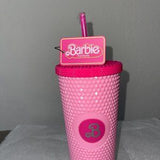 🎀💖 Barbie Pink Pyramid Acrylic Travel Cup w/ Lid & Reusable Straw 💖🎀