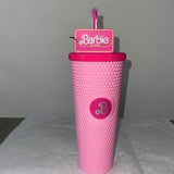 🎀💖 Barbie Pink Pyramid Acrylic Travel Cup w/ Lid & Reusable Straw 💖🎀