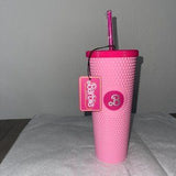 🎀💖 Barbie Pink Pyramid Acrylic Travel Cup w/ Lid & Reusable Straw 💖🎀