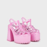 Self-Love Club Platform Heels 💖 Pink Rhinestone Size 8 US ✨