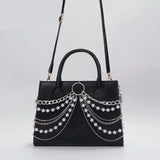 Punk Gothic Pearl Chain Mini Shoulder Bag – Small Black Crossbody Purse