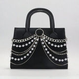 Punk Gothic Pearl Chain Mini Shoulder Bag – Small Black Crossbody Purse