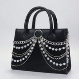 Punk Gothic Pearl Chain Mini Shoulder Bag – Small Black Crossbody Purse