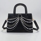 Punk Gothic Pearl Chain Mini Shoulder Bag – Small Black Crossbody Purse