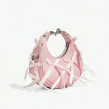 Pink Bowknot Top Handle Crossbody Bag – Lace-Up Ballet Style Y2K Retro Teen