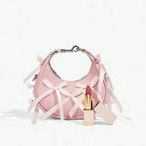 Pink Bowknot Top Handle Crossbody Bag – Lace-Up Ballet Style Y2K Retro Teen