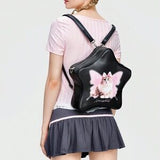 Cute Cat Shoulder Bag with Pentagram Print – Crossbody & Double Strap 🎒🐱✨